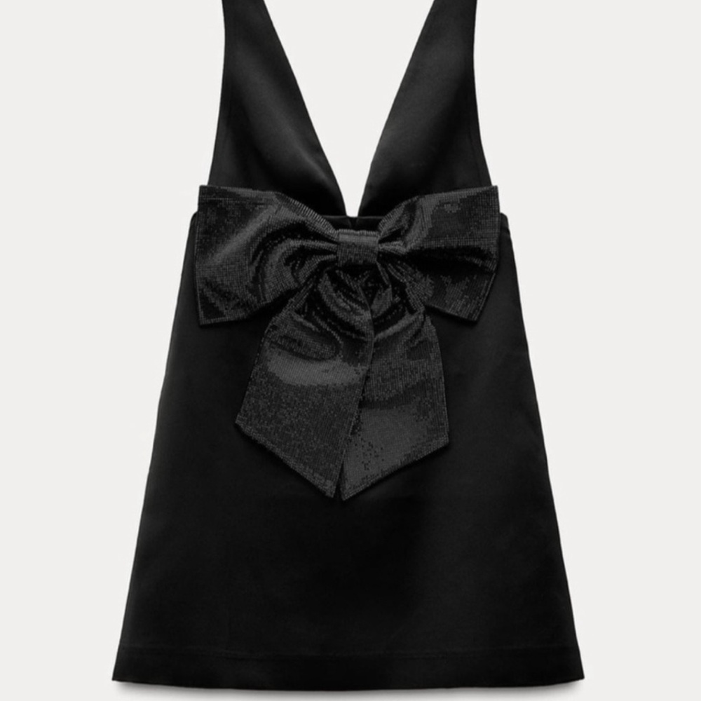 Zara Black Mini Dress with Bow Detail